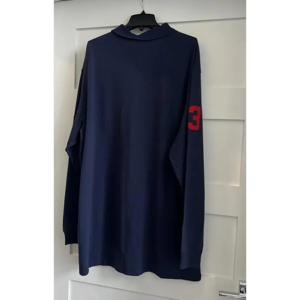 Polo Ralph Lauren Mens Big Triple Pony LONG SLEEVE Polo Navy #3 BIG&TALL 4XLT